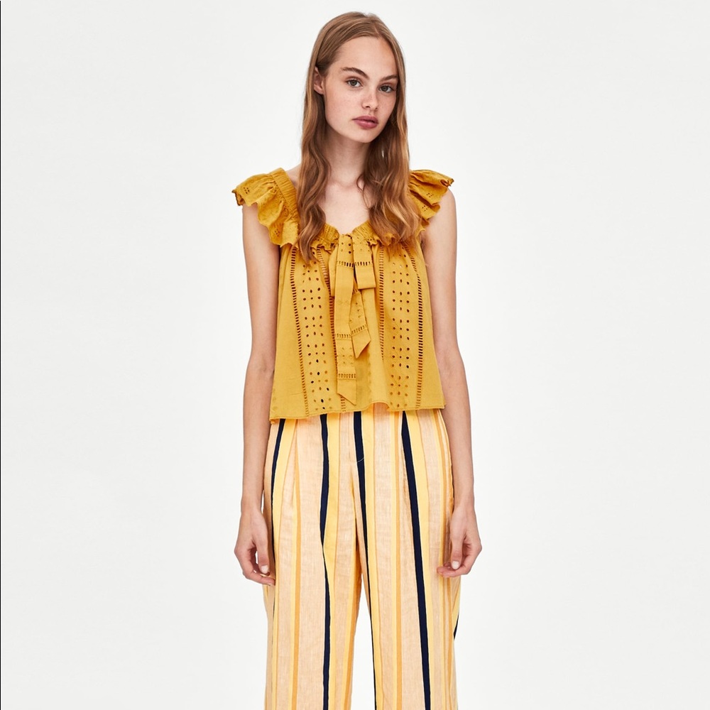 Zara Yellow Boat Neck Top